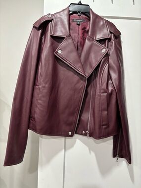 INC International Concepts Wine Faux Leather Moto Jacket